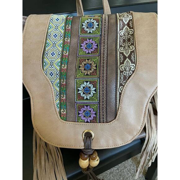 BOHEMIAN FAUX LEATHER & TASSELS BEADED BACKPACK - Picture 6 of 8